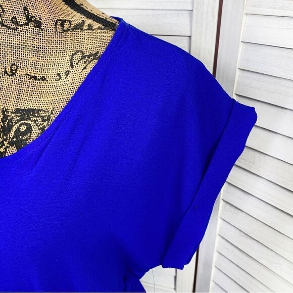 Tovia Scoop Neck Tie Waist Tunic Shirt Dress Cobalt Blue Large Mini - Picture 7 of 13